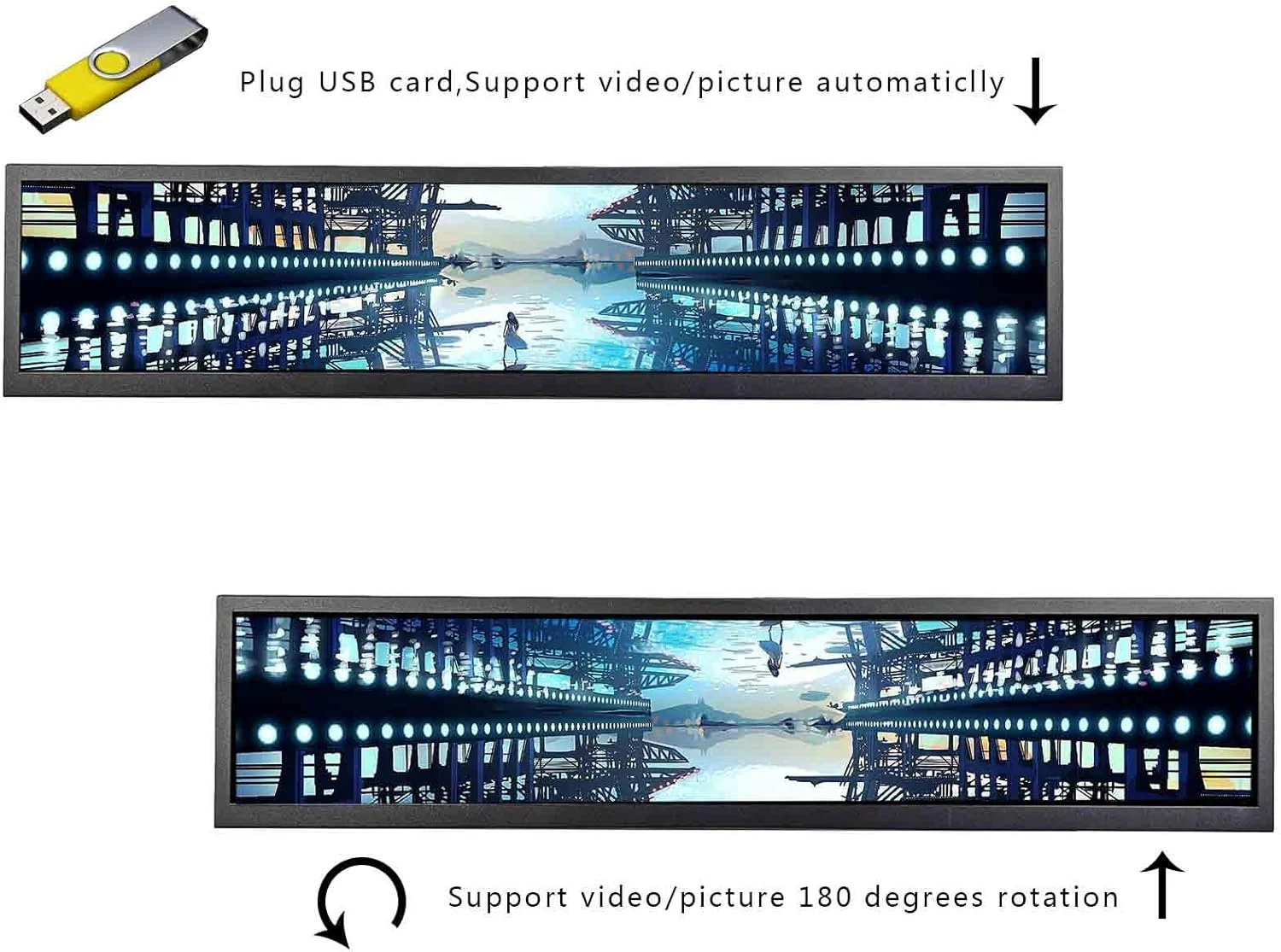 نمایشگر عریض 24 اینچی VSDISPLAY با رزولوشن 1920x360 IPS برای مانیتور تابلویی گیمینگ، مانیتور تبلیغاتی قفسه فروشگاهی با رابط ویدئویی USB نمایشگر عریض 24 اینچی VSDISPLAY با رزولوشن 1920x360 IPS برای مانیتور تابلویی گیمینگ، مانیتور تبلیغاتی قفسه فروشگاهی با رابط ویدئویی USB