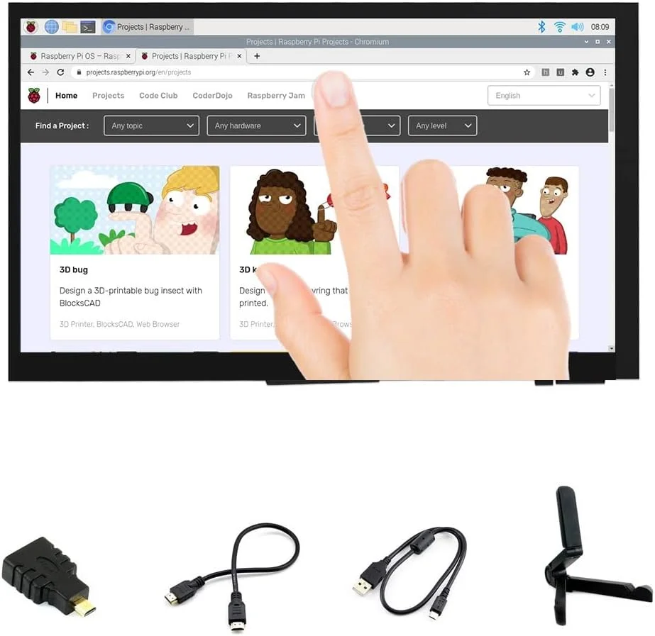 صفحه نمایش لمسی خازنی 7 اینچی HDMI LCD Ingcool با رزولوشن 1024x600، ماژول نمایشگر IPS سازگار با Raspberry Pi 4 3 2 1 B B+ A+، PC، پشتیبانی از Windows 10/8.1/8/7