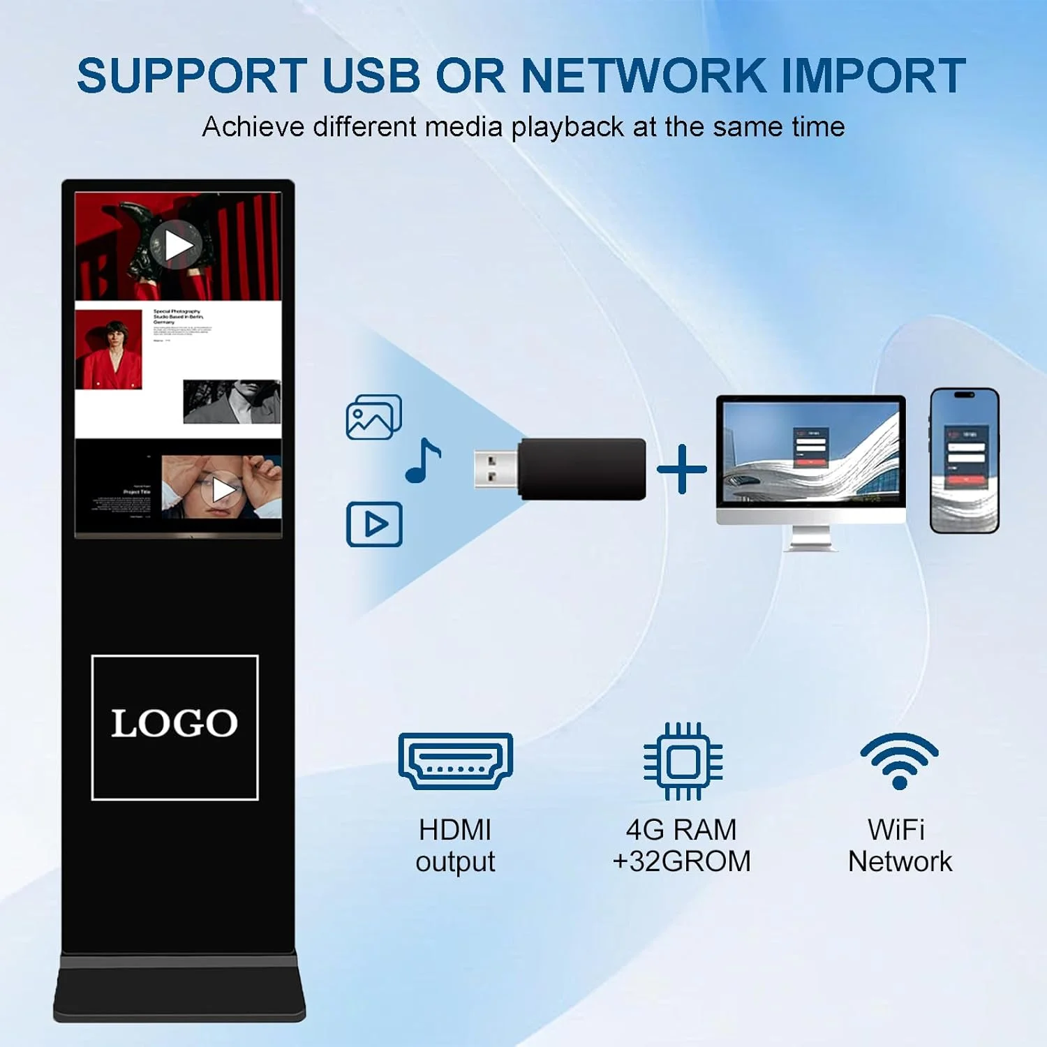 نمایشگر تابلوی دیجیتال 55 اینچی ZPNUZDU، صفحه نمایش لمسی تعاملی LCD ایستاده 4K، با وای فای USB/نرم افزار برنامه ورودی توتم دیجیتال پخش کننده خودکار تبلیغات اندروید 11