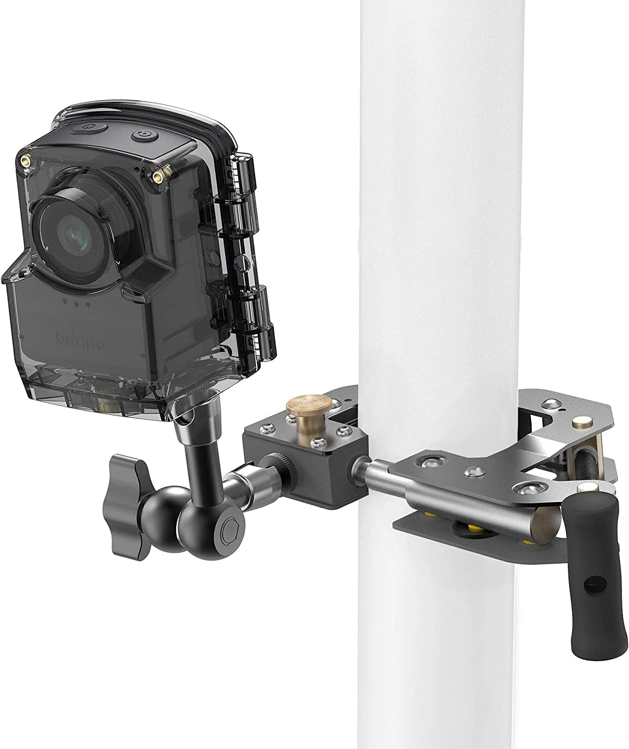 دوربین تایم لپس برینو مدل TLC2020-C مناسب ساخت و ساز، FHD 1080P، دارای محفظه ضد آب IP67، گیره استیل ضد زنگ با قابلیت چرخش 360 درجه، عمر باتری طولانی، شامل بازوی سه پایه، باتری های AA و کارت microSD
