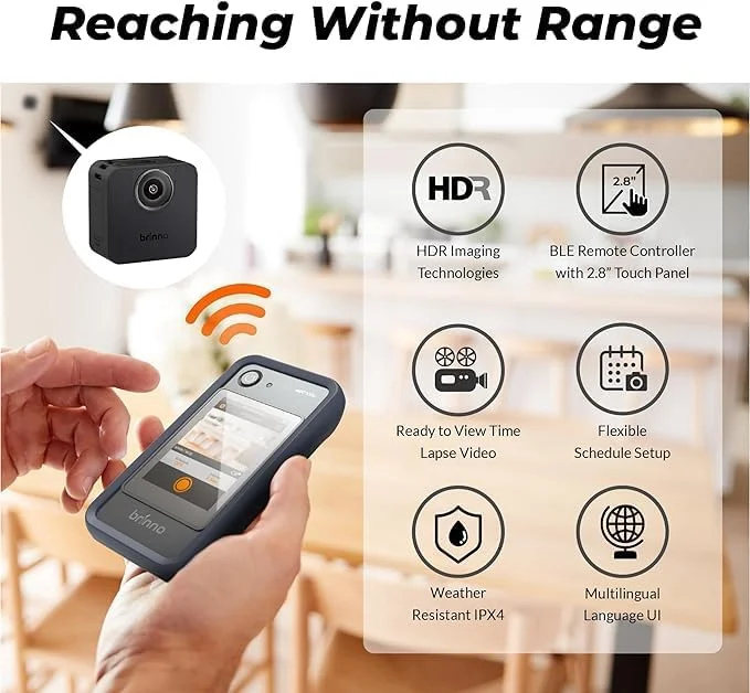 بسته دوربین کنترلر تایم لپس Brinno BCC200-BLE+ASP1000-P+ATH2000، شامل: دوربین تایم لپس HDR TLC200Pro-BLE، کیت برق خورشیدی، محفظه ضد آب IPX5 با منبع تغذیه باتری اضافی