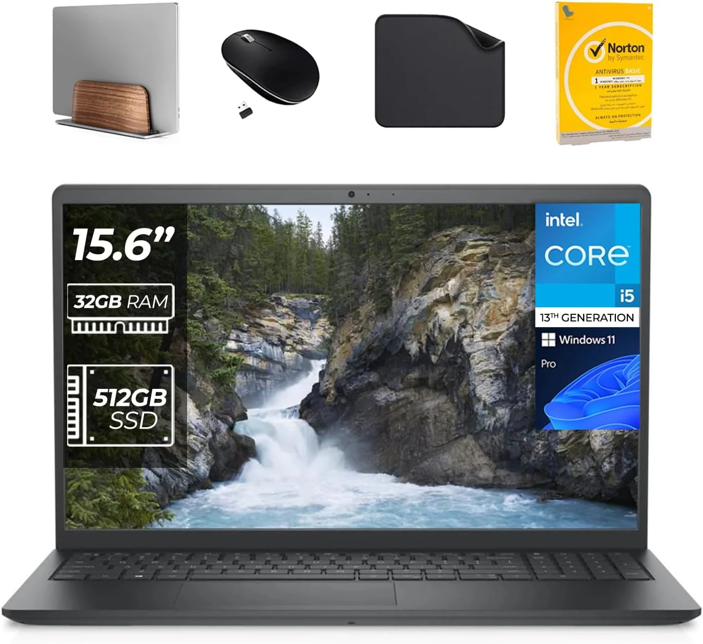 لپ تاپ دل VOSTRO 3530، نسل سیزدهم Core i5-1335U، رم 32 گیگابایت، SSD 512 گیگابایت، ویندوز 11 پرو (شامل پایه لپ تاپ First Wave + ماوس بی سیم + پد ماوس + آنتی ویروس)
