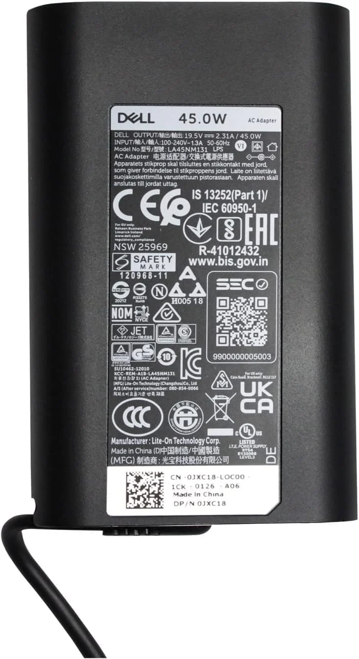 آداپتور AC باریک 45 واتی 19.5 ولت 2.31 آمپر اصلی و جدید، جایگزین سازگار برای شارژر لپ تاپ Dell XPS 13 9360 با کانکتور پین گرد 4.5 x 3.0 میلی متری (سازگار با USB-C نیست) آداپتور AC باریک 45 واتی 19.5 ولت 2.31 آمپر اصلی و جدید، جایگزین سازگار برای شارژر لپ تاپ Dell XPS 13 9360 با کانکتور پین گرد 4.5 x 3.0 میلی متری (سازگار با USB-C نیست)