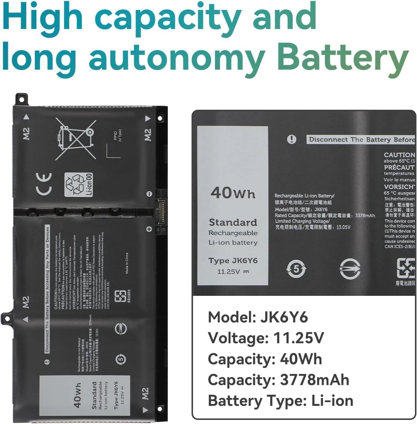 باتری لپ تاپ 40Wh JK6Y6 سازگار با De.ll Latitude 3410 3510 Vostro 5300 5401 5402 Inspirn 5300 5301 5401 5402 5408 5409 5501 5502 5505 5500 8 5509 5400 5406 7405 7300 7306 7500 7506 2-in