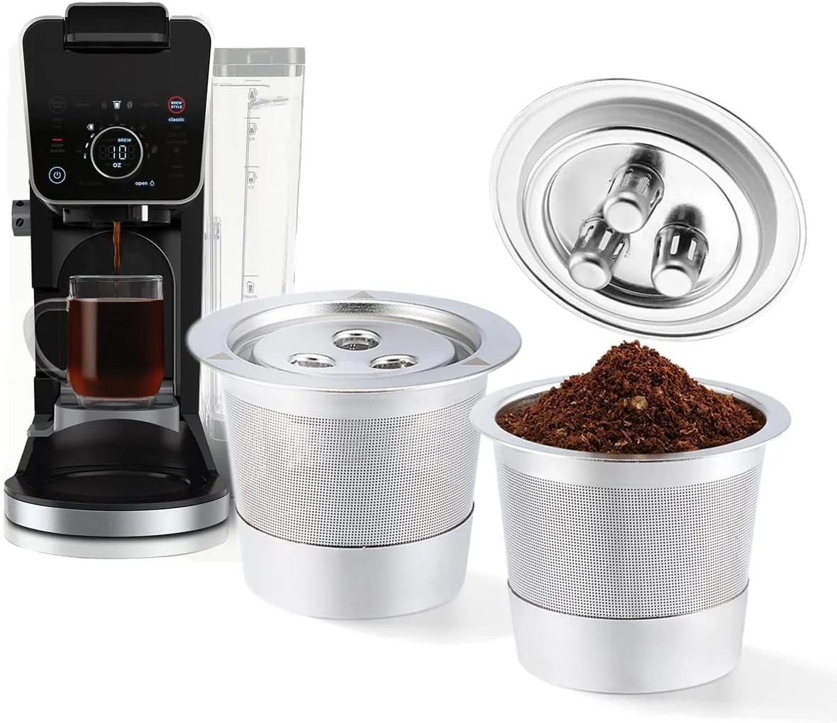 فیلترهای استیل ضد زنگ قابل استفاده مجدد K Cup KASTWAVE، بسته 2 عددی، طراحی شده برای دستگاه قهوه ساز Ninja Dual Brew، راه حل پایدار برای پادهای قهوه، سازگار با دستگاه Ninja CFP201 CFP301 Dual Brew Pro
