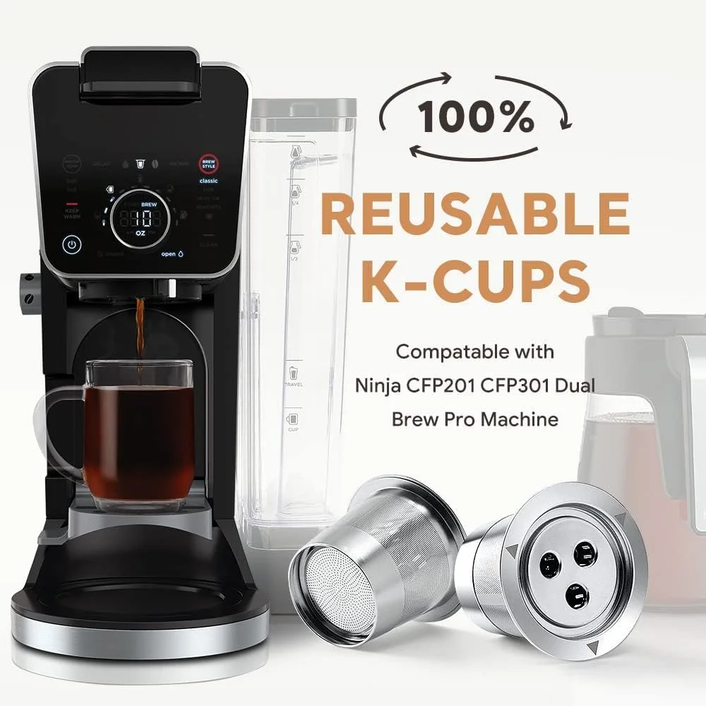 فیلترهای استیل ضد زنگ قابل استفاده مجدد K Cup KASTWAVE، بسته 2 عددی، طراحی شده برای دستگاه قهوه ساز Ninja Dual Brew، راه حل پایدار برای پادهای قهوه، سازگار با دستگاه Ninja CFP201 CFP301 Dual Brew Pro فیلترهای استیل ضد زنگ قابل استفاده مجدد K Cup KASTWAVE، بسته 2 عددی، طراحی شده برای دستگاه قهوه ساز Ninja Dual Brew، راه حل پایدار برای پادهای قهوه، سازگار با دستگاه Ninja CFP201 CFP301 Dual Brew Pro