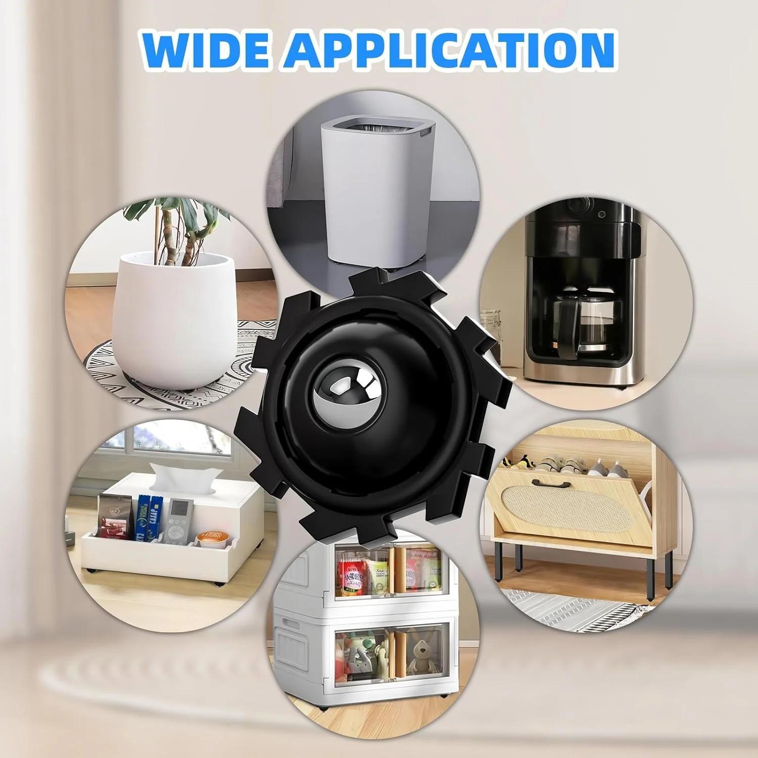 چرخ‌های چسبی KASTWAVE، 24 عدد چرخ گردان کوچک 360 درجه برای مبلمان، غلتک‌های لوازم کوچک متصل DIY برای آشپزخانه، چرخ‌های گردان جهانی برای قهوه ساز، مشکی