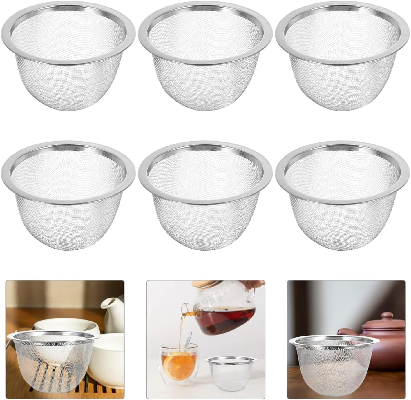 صافی چای استیل KASTWAVE، بسته 8 عددی، صافی فلزی جایگزین قوری، توری صافی برای قهوه ساز و چای ساز، قهوه دم کن، قطر 6.9 * 5 سانتی متر