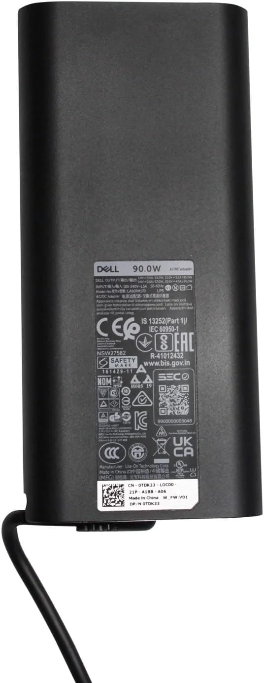 آداپتور اصلی دل 20V 4.5A 90W USB-C اورجینال XPS 12 9250 13 9360 9365 15 9560 شارژر باتری لپ تاپ منبع تغذیه سازگار DP/N: TDK33 59TVW آداپتور Type-C PSU + کابل برق UK