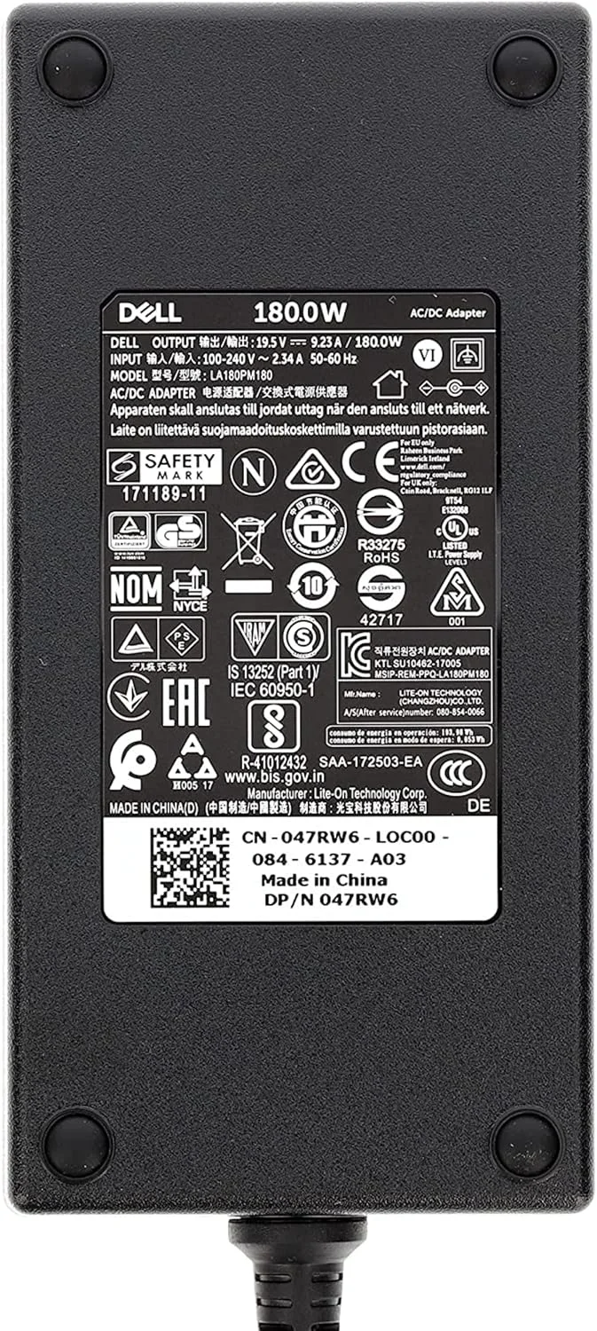 شارژر منبع تغذیه 180 واتی دل 7.4 میلی‌متری، 9.23 آمپر Dell Alienware Sensitivity Inpiron Vostro 47RW6 74X5J WW5G3 JVF3V MHP9C 3XYY8 LA180PM11 DA1 بدون کابل برق
