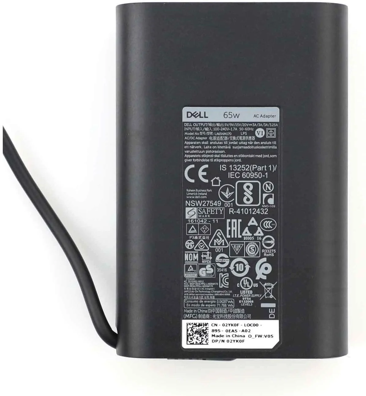 شارژر لپ تاپ دل 65 وات آداپتور برق AC با نوک Type C به همراه کابل برای Xps12