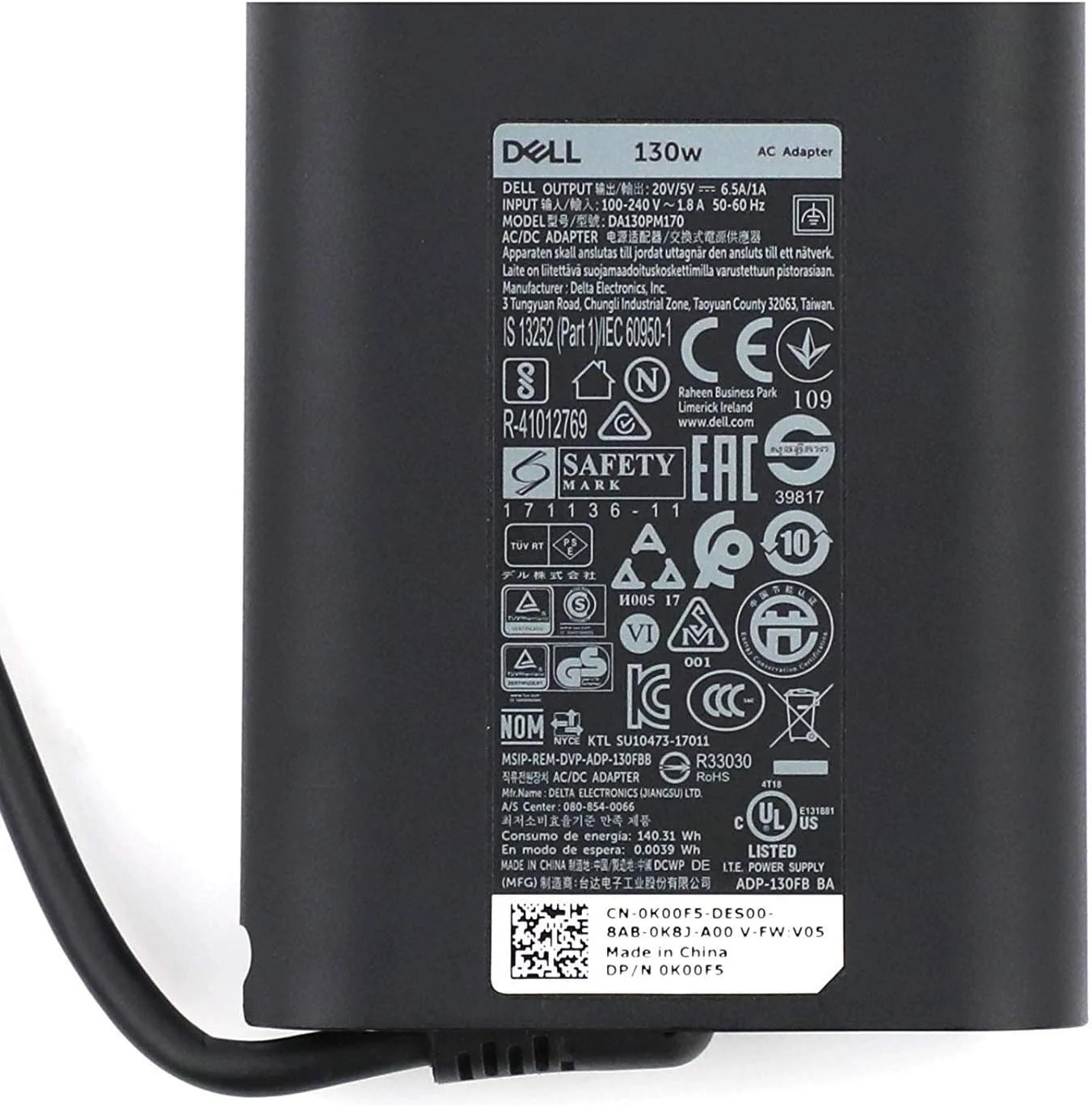 آداپتور برق 130 واتی USB Type C دل مدل 0K00F5 K00F5 مناسب برای XPS 15 9575, XPS 15 9570, XPS 15 2-in-1 9575, XPS 2-in-1 4K T XPS9575-7354BLK-PUS 20V 6.5A - ارسال از انگلستان آداپتور برق 130 واتی USB Type C دل مدل 0K00F5 K00F5 مناسب برای XPS 15 9575, XPS 15 9570, XPS 15 2-in-1 9575, XPS 2-in-1 4K T XPS9575-7354BLK-PUS 20V 6.5A - ارسال از انگلستان