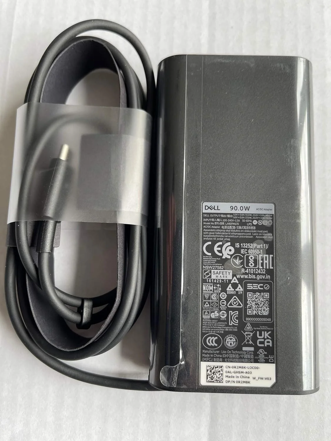 آداپتور برق 90 واتی USB-C دل مدل R2M8K 0R2M8K برای لپ تاپ های Latitude 5310 2-in-1، 5410، 5510، 9410 2-in-1، 9510، Precision 3550، XPS 15 (9500)