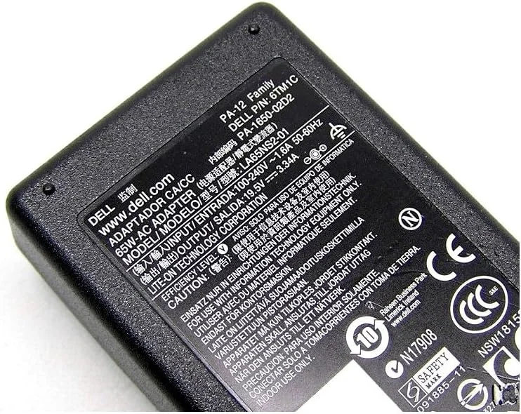 آداپتور برق 65 واتی دل LATITUDE D505 D510 D520 D530 D531 D531N PA12 شارژر باتری لپ تاپ آداپتور منبع تغذیه PSU شکل بلوکی 19 ولت 3.34 آمپر پین 7.4 میلی متر در 5.0 میلی متر + سیم برق UK