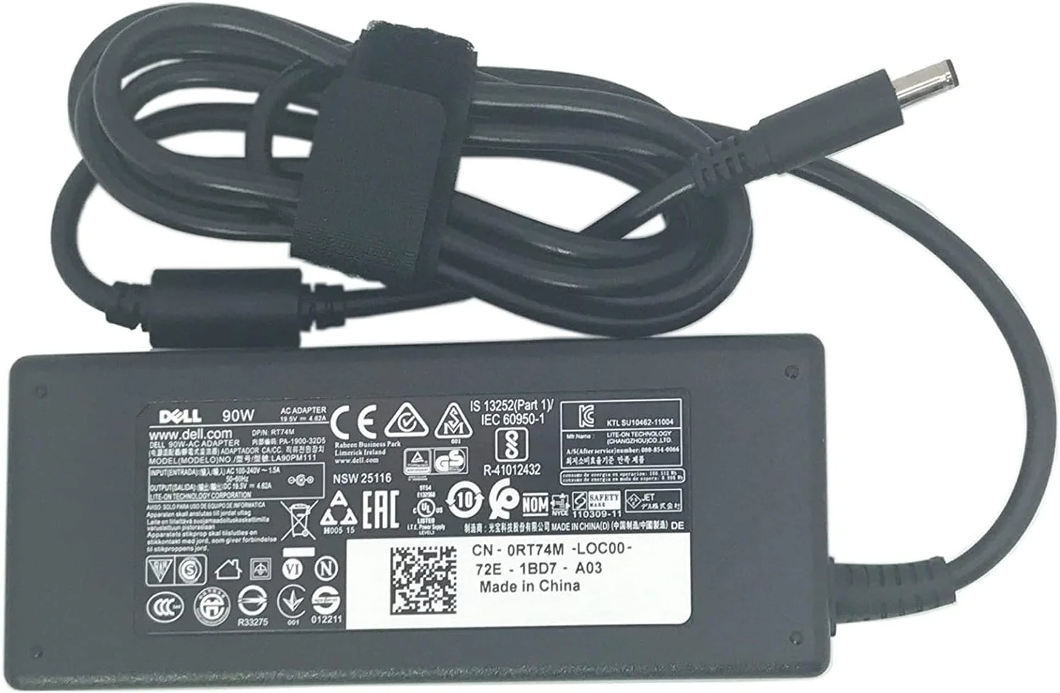 آداپتور برق 90 وات دل RT74M 450-AFMY با پورت 4.5 میلی‌متری برای Vostro 3458 3459 3468 3478 3558 3559 3561 3565 3568 3572 3578 5368 5370 5459 5468 5471 5568، شماره قطعه RT74M