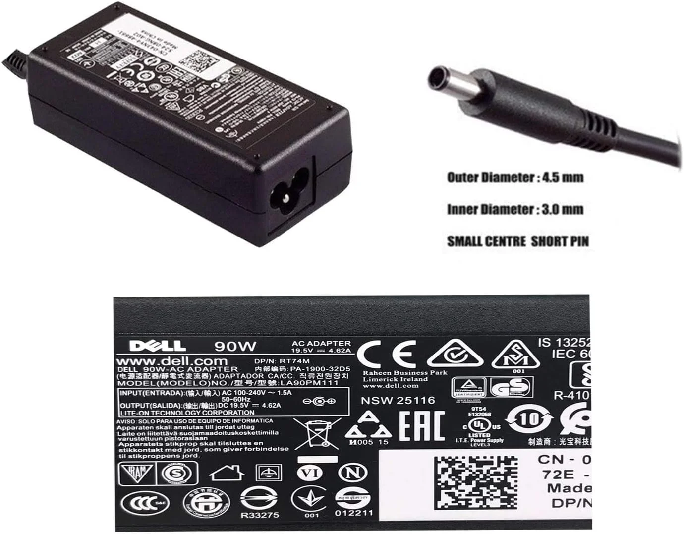 آداپتور برق 90 وات دل RT74M 450-AFMY با پورت 4.5 میلیمتری برای Vostro 3458 3459 3468 3478 3558 3559 3561 3565 3568 3572 3578 5368 5370 5459 5468 5471 5568، شماره قطعه RT74M آداپتور برق 90 وات دل RT74M 450-AFMY با پورت 4.5 میلیمتری برای Vostro 3458 3459 3468 3478 3558 3559 3561 3565 3568 3572 3578 5368 5370 5459 5468 5471 5568، شماره قطعه RT74M