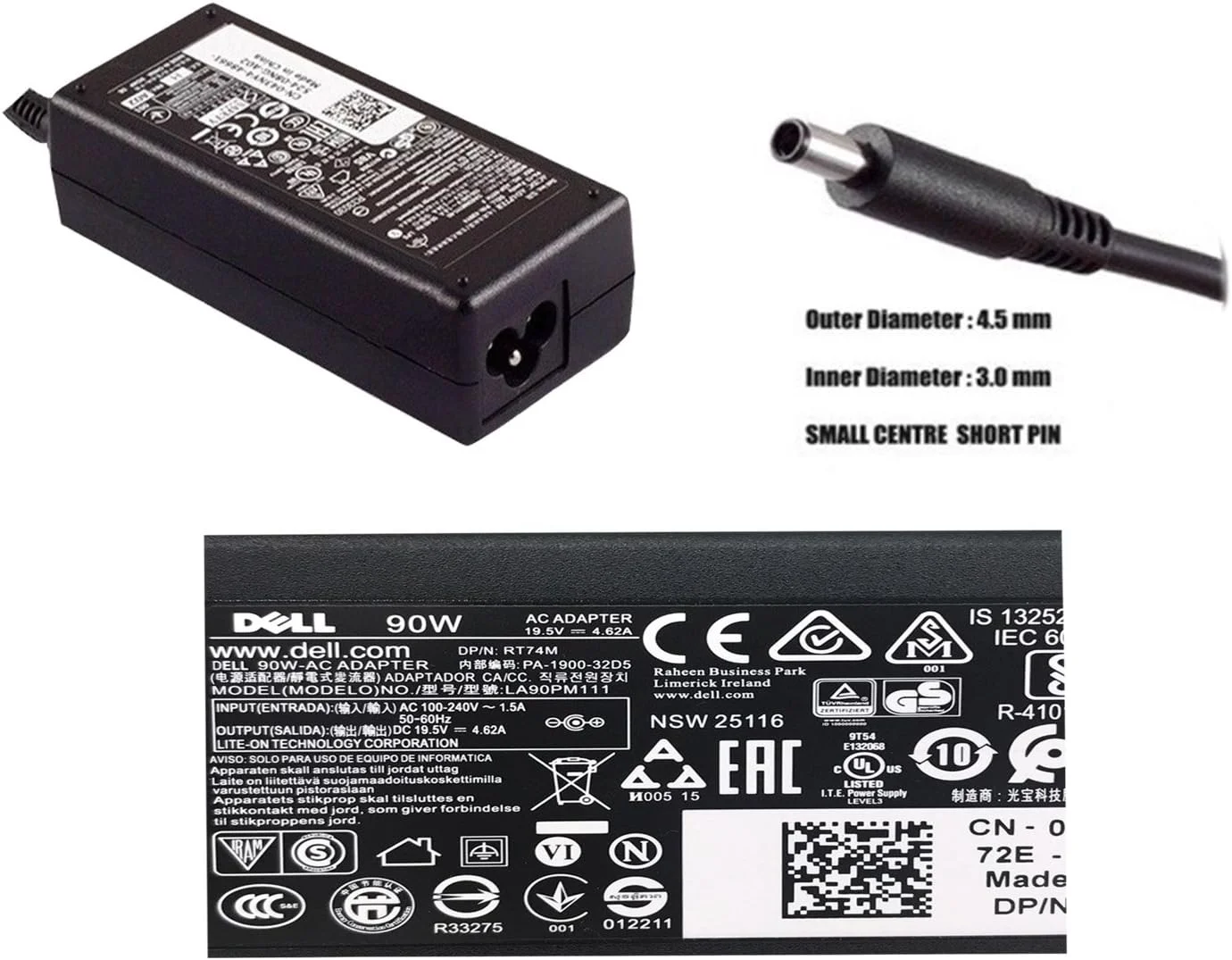 آداپتور AC جایگزین 90 واتی دل برای Dell XPS 13 (L321X)/(L322x)، 13 (9343)، XPS 12 (9Q23)/(9Q33)، 11 (9P33)، 100% سازگار با P/N: RT74M، 0RT74M، VRJN1، LA90PM111، PA-1900-32D5 آداپتور AC جایگزین 90 واتی دل برای Dell XPS 13 (L321X)/(L322x)، 13 (9343)، XPS 12 (9Q23)/(9Q33)، 11 (9P33)، 100% سازگار با P/N: RT74M، 0RT74M، VRJN1، LA90PM111، PA-1900-32D5