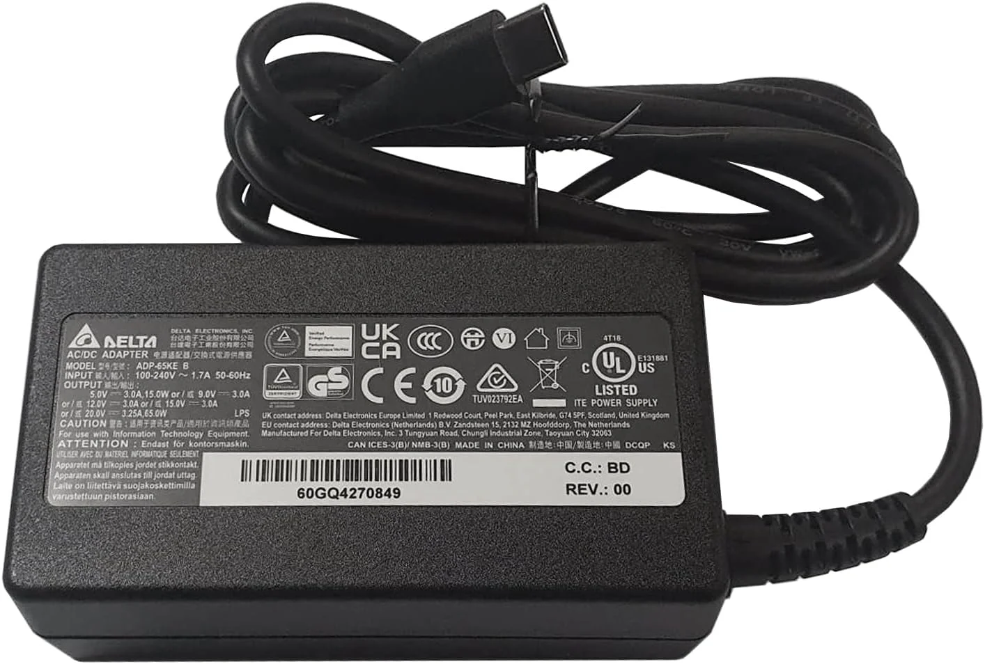 آداپتور 65 واتی USB-C دلتا سازگار با لپ تاپ های Lenovo Thinkpad A285 A485 E480 E485 E485 20KU E580 E585 L380 L380 20M5 Thinkpad X1 Carbon GEN 5 6 X1 Yoga 5Pro X1 Carbon 20HR X1 20JB X1 20K3 20K4 X270 X270 20HM