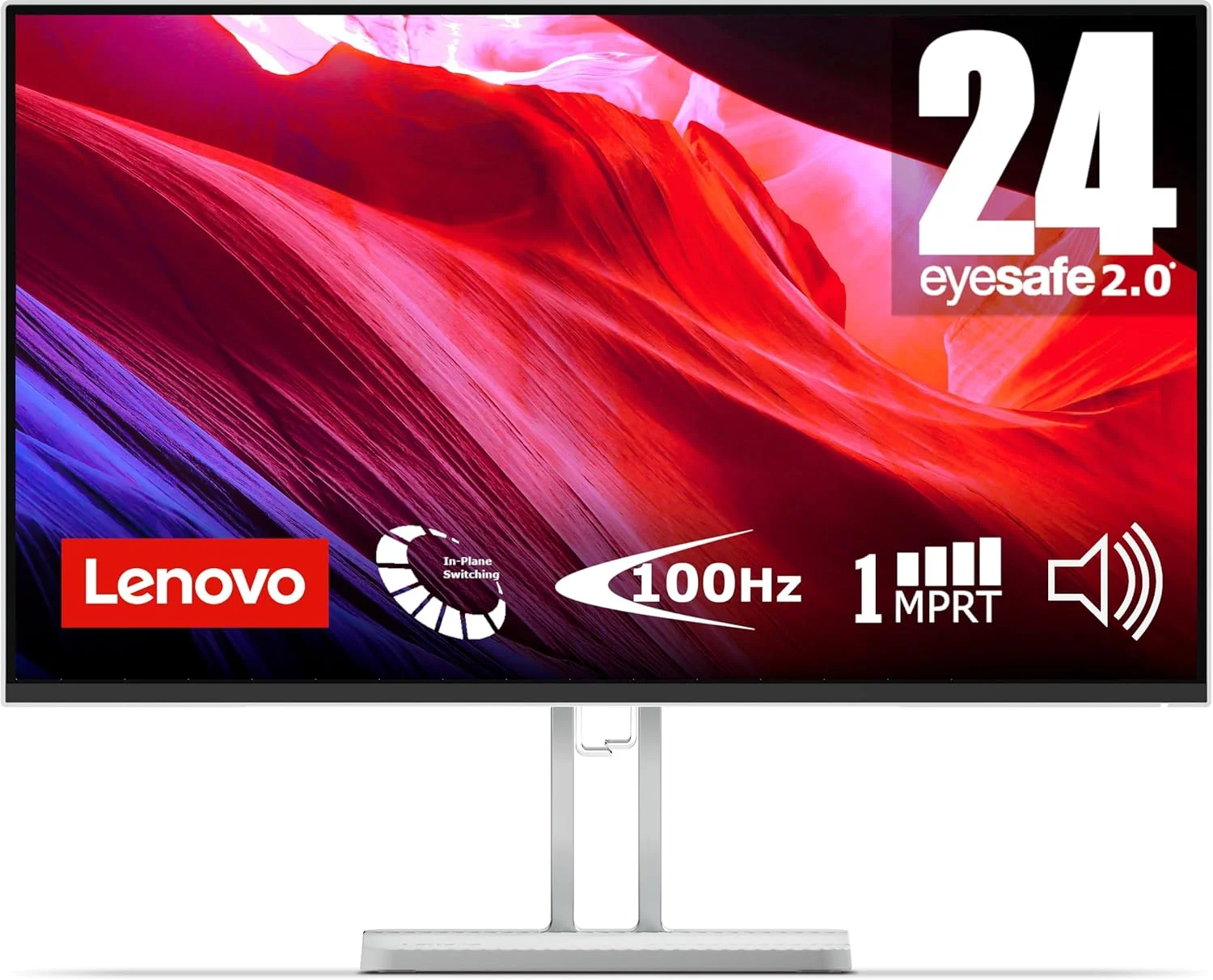 مانیتور 23.8 اینچی لنوو L24i-4A IPS FullHD 100Hz با HDMI، VGA، پایه فلزی، بلندگوها، نگهدارنده تلفن - خاکستری ابری
