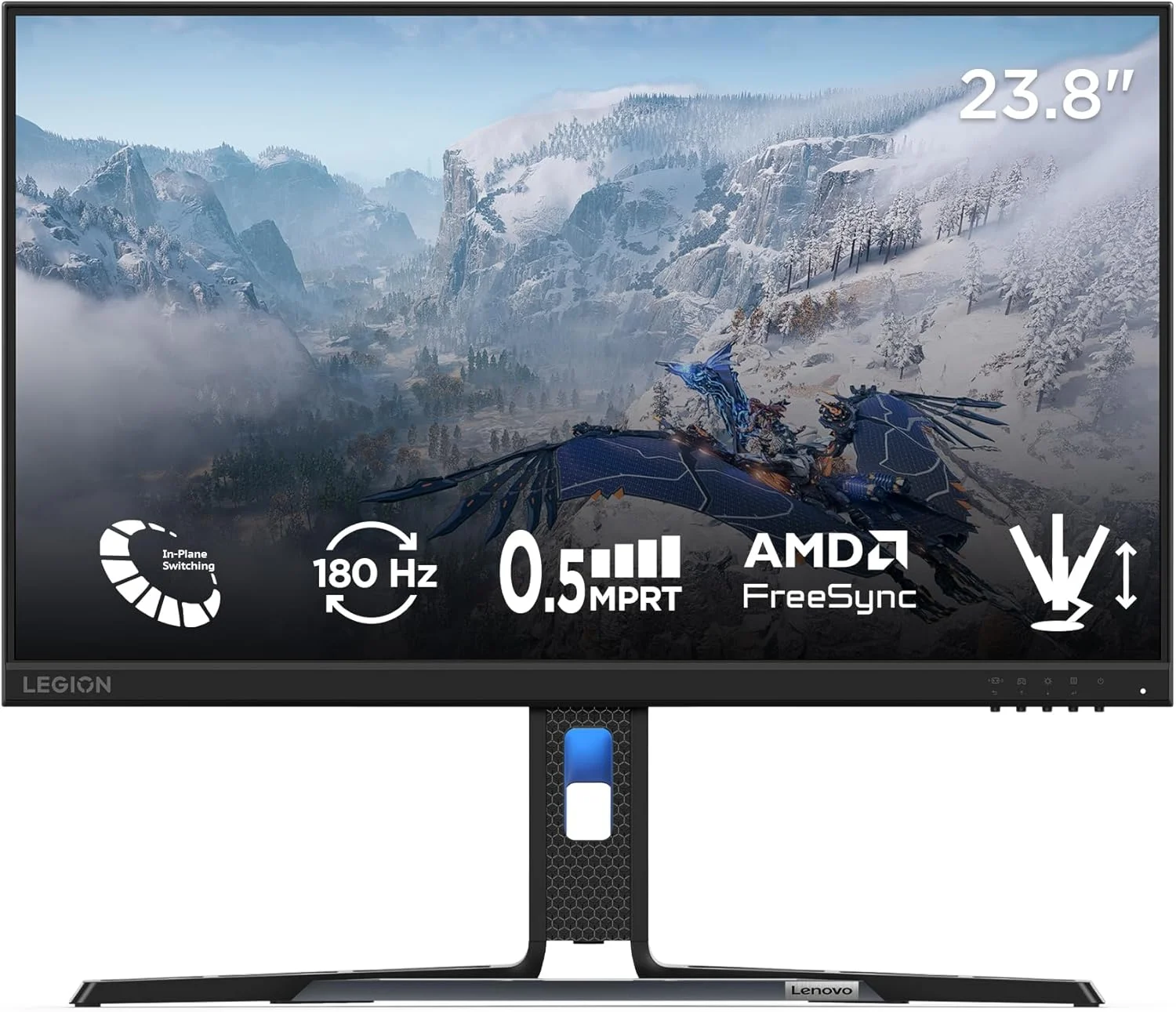 مانیتور گیمینگ لنوو Legion R24e، 23.8 اینچ FHD IPS، نرخ تازه‌سازی 180 هرتز، 99% sRGB، 0.5 میلی‌ثانیه (MPRT)، قابلیت تنظیم شیب، چرخش، محور، ارتفاع، Eye Comfort 2.0، پشتیبانی از کنسول بازی، 3 سال گارانتی [67CCGAC4AE]