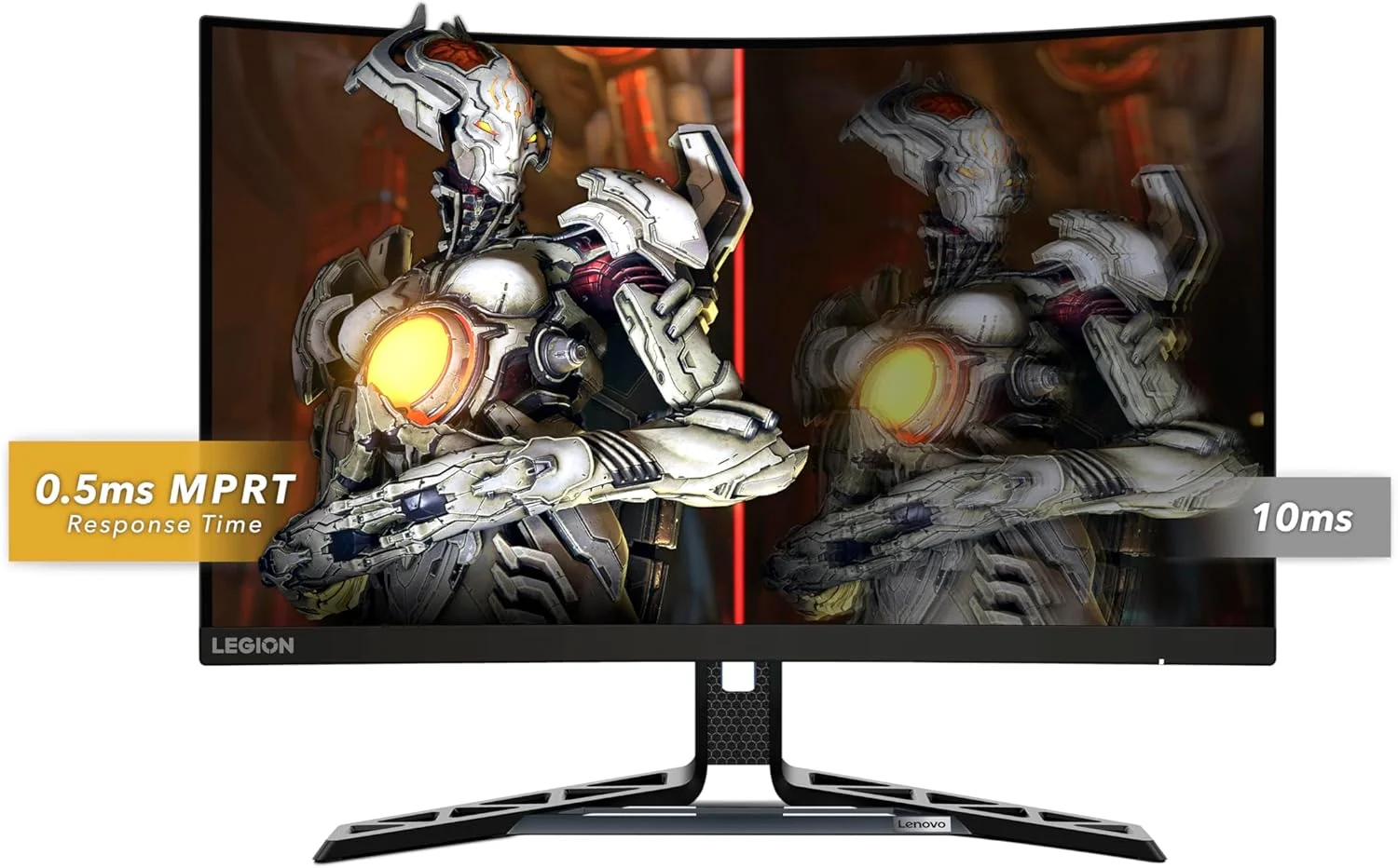 مانیتور گیمینگ 27 اینچی خمیده لنوو Legion R27fc-30 با پنل VA فول اچ دی، نرخ 240 هرتز (280 هرتز اورکلاک)، زمان پاسخگویی 0.5 میلی ثانیه، دارای پورت های HDMI، DisplayPort، FreeSync Premium و پایه قابل تنظیم Tilt, Lift, Pivot, Swivel