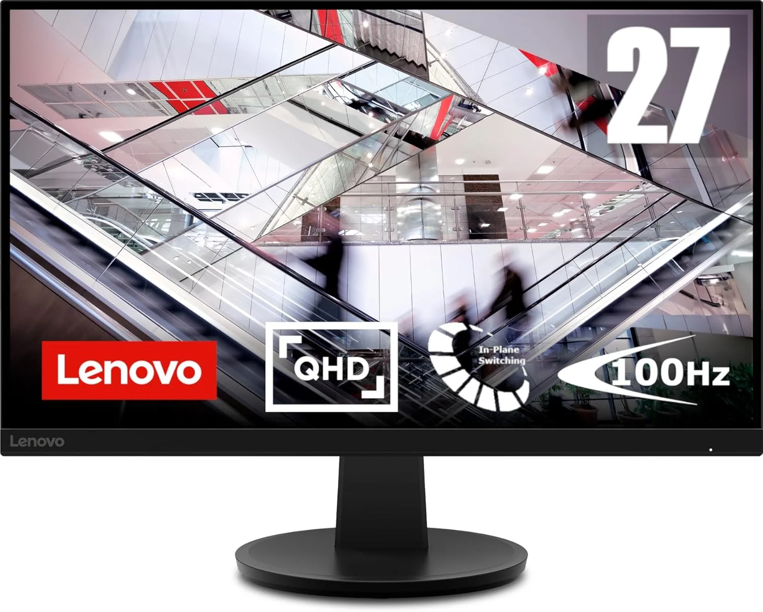 مانیتور 27 اینچی لنوو N27q IPS QHD 100Hz 4ms با Eyesafe، DisplayPort، HDMI 2.1 TMDS، HDR10 و پایه شیب دار - مشکی