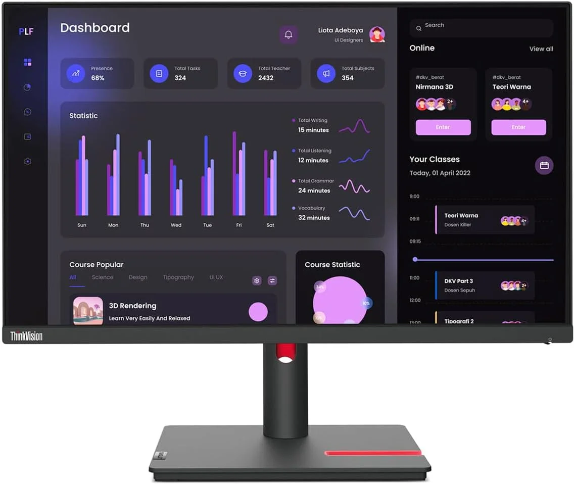 مانیتور ال سی دی 23.8 اینچی لنوو ThinkVision T24i-30 Full HD WLED - نسبت تصویر 16:9