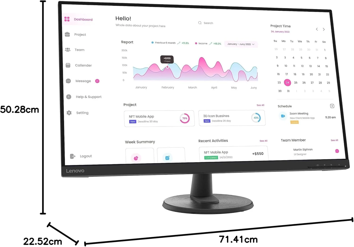 مانیتور کامپیوتر 32 اینچی لنوو D32-40 | FHD، 1080p، 60 هرتز، 5 میلی‌ثانیه، HDMI، DP