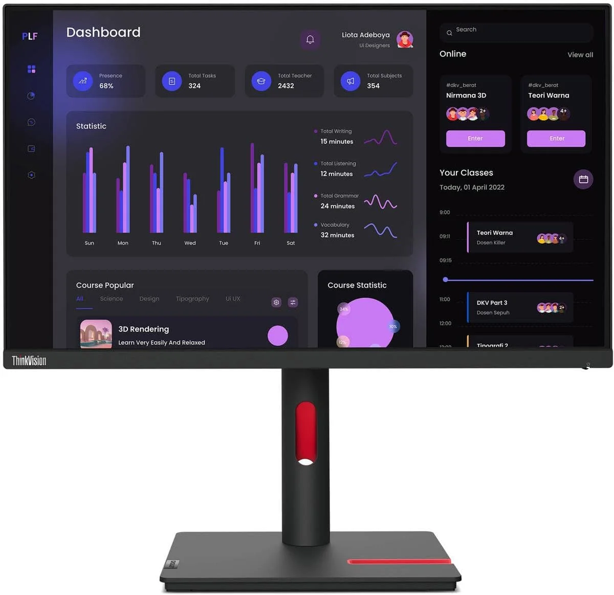 مانیتور ال ای دی 24 اینچی لنوو ThinkVision T24i-30 کلاس Full HD - 16:9 - مشکی کلاغی
