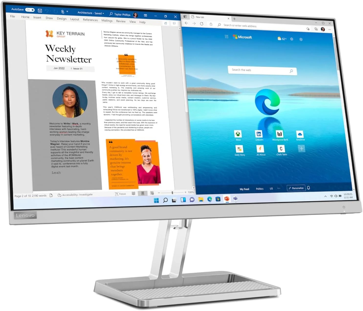 مانیتور کامپیوتر لنوو L27i-40، نمایشگر 27 اینچی، رزولوشن Full HD، روشنایی 300 نیت، نرخ تازه‌سازی 100 هرتز، AMD FreeSync، پورت‌های HDMI و VGA، پایه قابل تنظیم شیب، نور آبی کم، خاکستری ابری