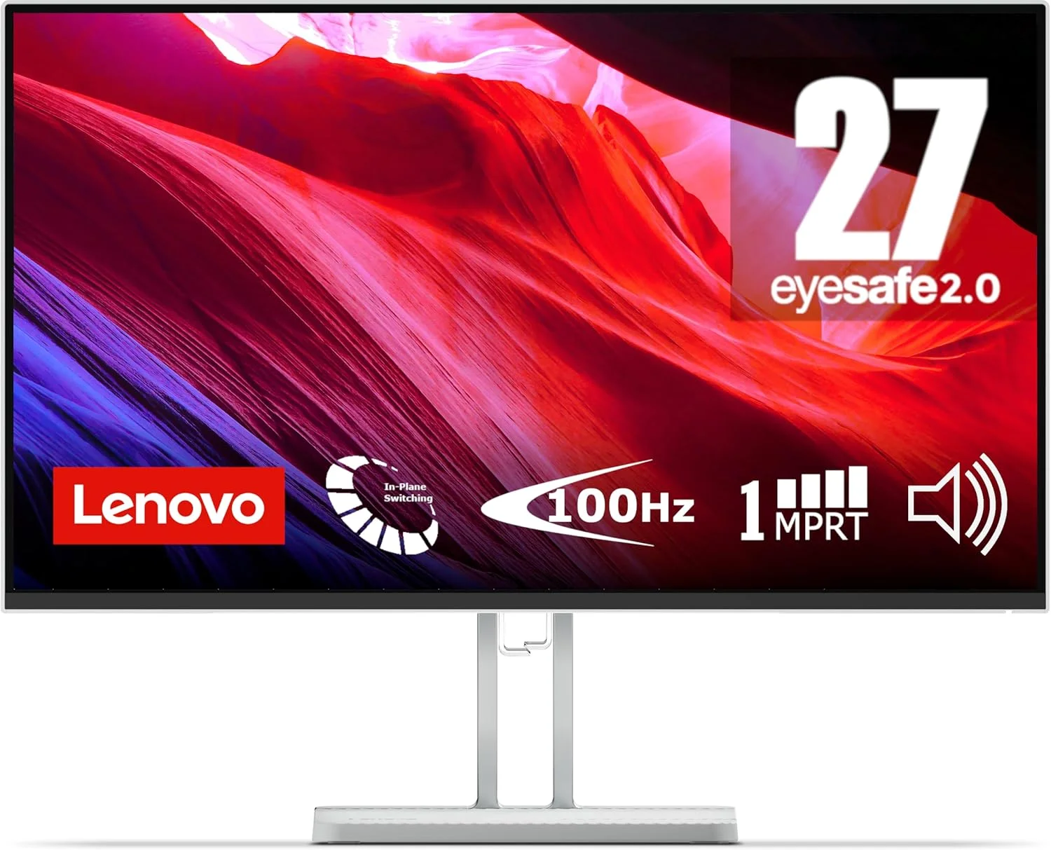 مانیتور 23.8 اینچی لنوو L27i-4A IPS FullHD 100Hz 1ms با HDMI، VGA، پایه فلزی، بلندگوها، نگهدارنده تلفن - خاکستری ابری
