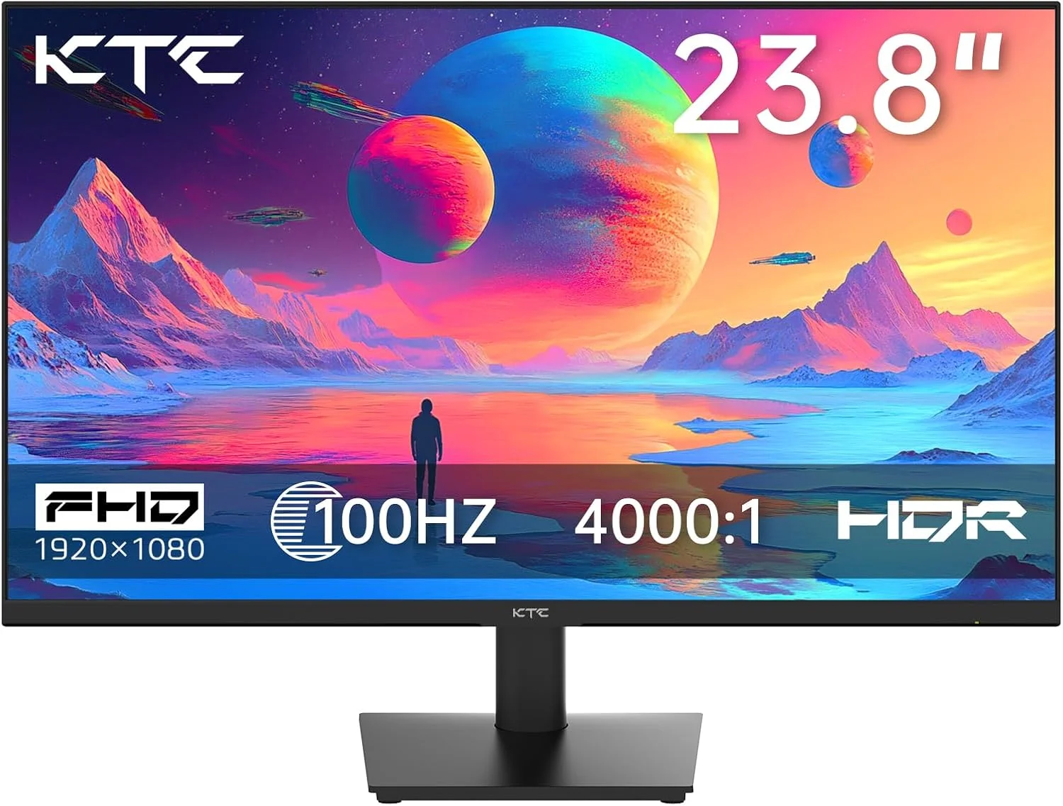 مانیتور 24 اینچ KTC - مانیتور گیمینگ 1080P 100Hz FreeSync با HDR10، قابلیت نصب VESA، قابلیت تنظیم شیب، طراحی ZeroFrame، پورت های HDMI، VGA، هدفون، مانیتور کار کامپیوتر برای دفتر