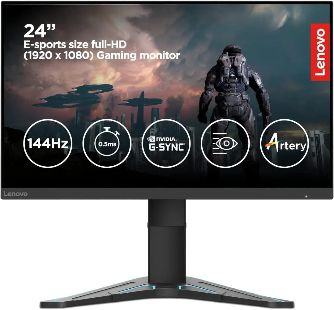 مانیتور گیمینگ Lenovo سری G - G24-20، 23.8 اینچ (60.452 سانتی متر) 1920 x 1080 پیکسل FHD IPS LCD | 165 هرتز، 0.5 میلی ثانیه، 99% sRGB، 350 نیت، AMD Freesync Premium، HDMI 2.0، DP، پایه قابل تنظیم ارتفاع (مشکی کلاغی)
