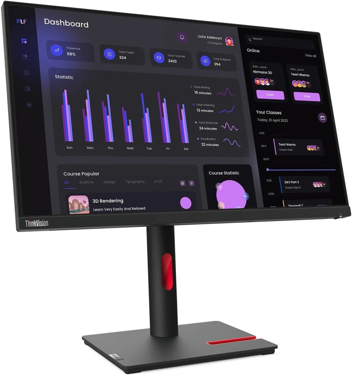 مانیتور ال ای دی 24 اینچی لنوو ThinkVision T24i-30 کلاس Full HD - 16:9 - مشکی کلاغی