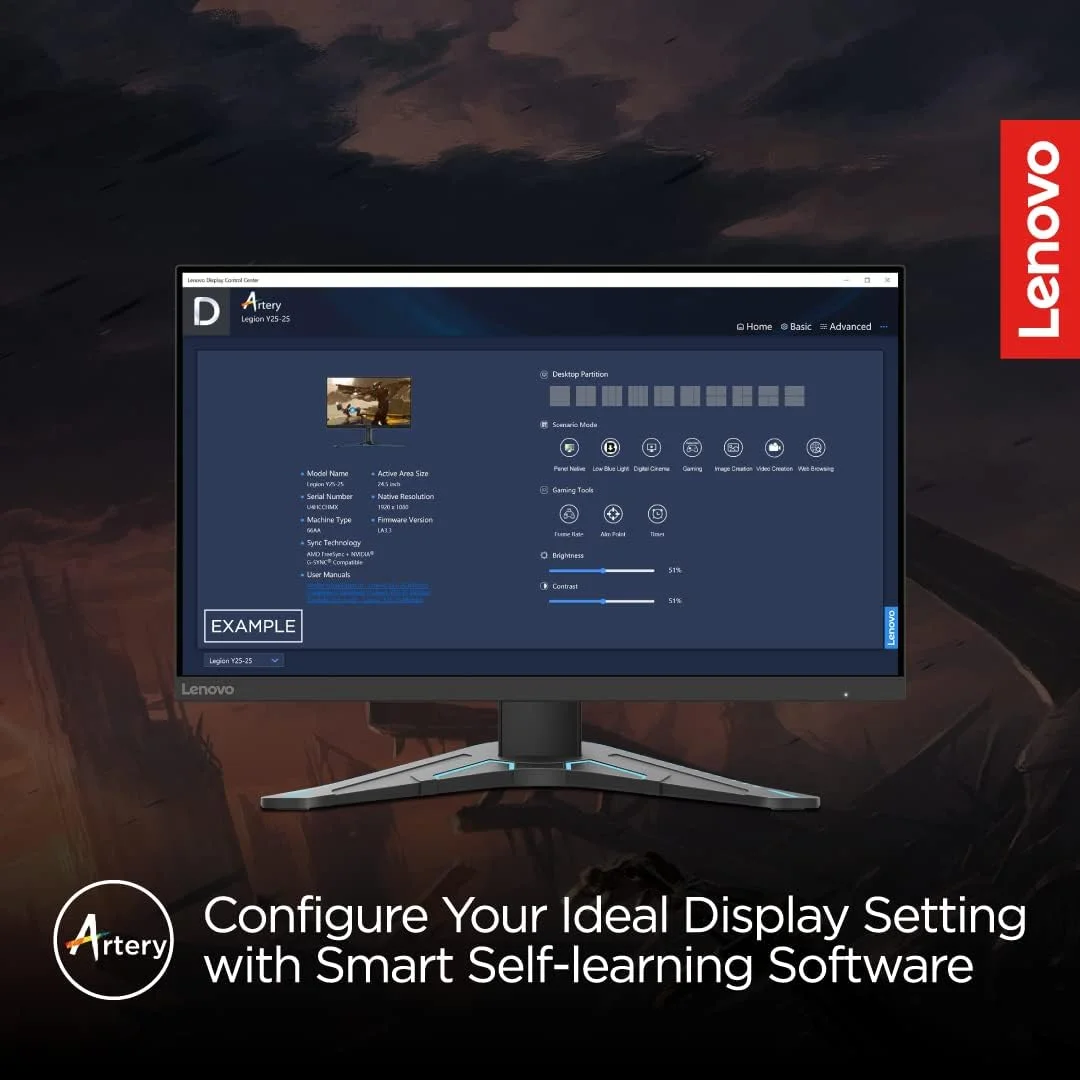 مانیتور گیمینگ Lenovo سری G - G24-20، 23.8 اینچ (60.452 سانتی متر) 1920 x 1080 پیکسل FHD IPS LCD | 165 هرتز، 0.5 میلی ثانیه، 99% sRGB، 350 نیت، AMD Freesync Premium، HDMI 2.0، DP، پایه قابل تنظیم ارتفاع (مشکی کلاغی)