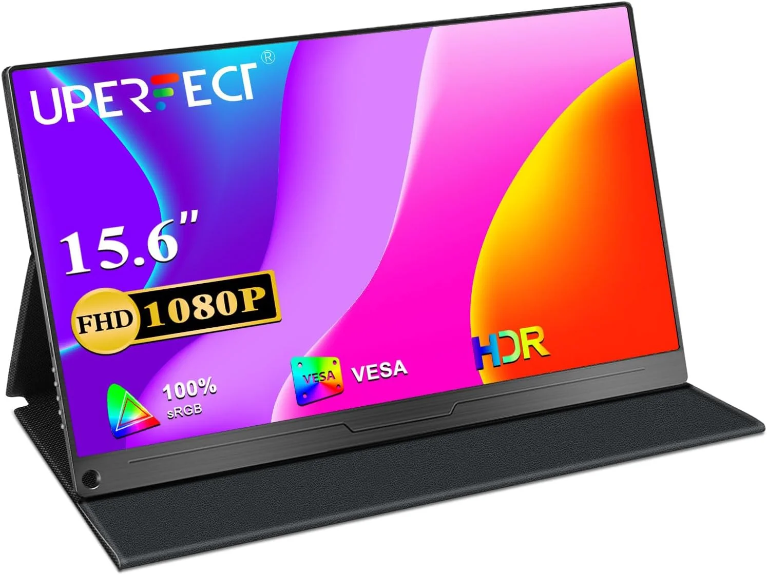مانیتور قابل حمل UPERFECT، 2025 [نسخه جدید] 15.6 اینچ IPS HDR 1920X1080 FHD مراقبت از چشم، مانیتور بازی USB C، نمایشگر کامپیوتر با دو بلندگو HDMI Type-C VESA برای لپ تاپ PC MAC تلفن همراه با کیف هوشمند