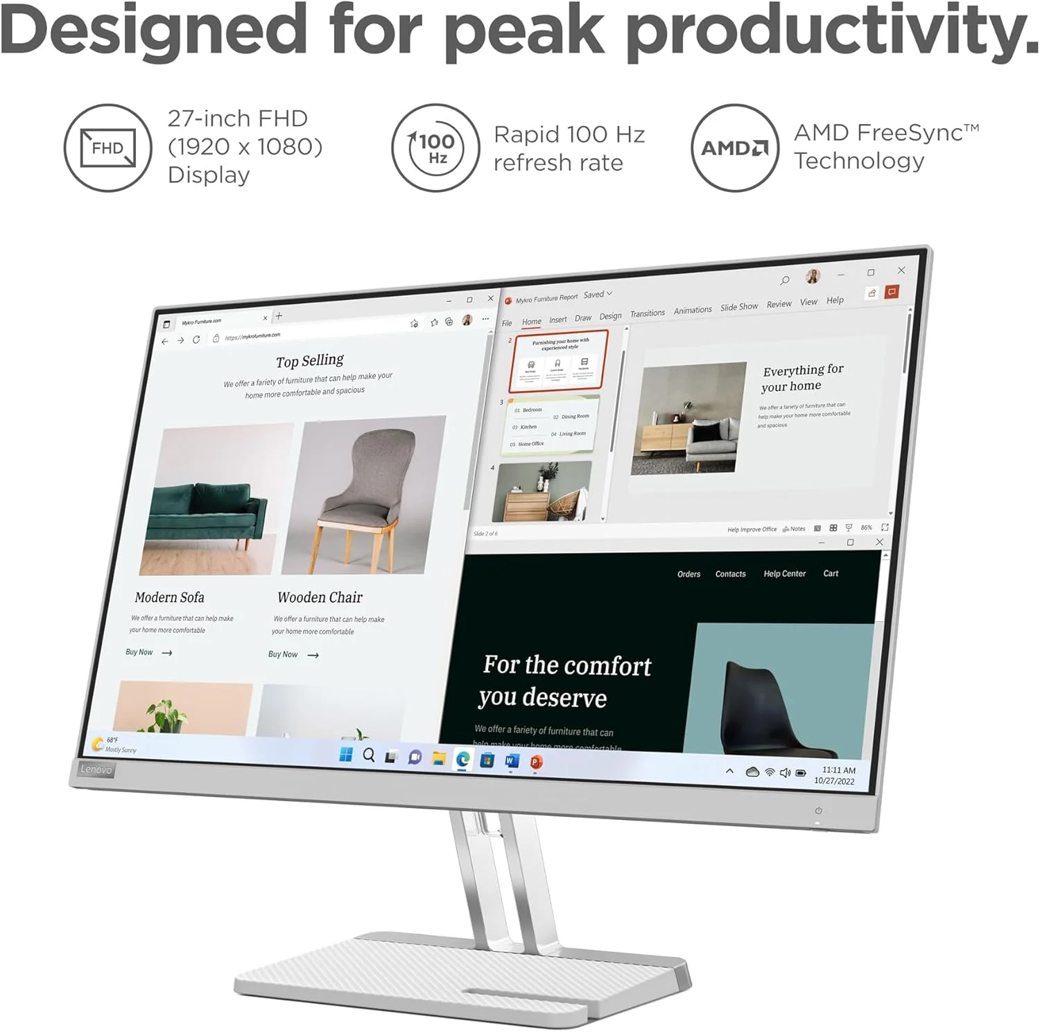 مانیتور روزمره Lenovo L27e-40 - نمایشگر 27 اینچی FHD - 100 هرتز - زمان پاسخگویی 4ms–16ms - AMD FreeSync - دارای گواهی Low Bluelight - پایه شیب دار - HDMI 1.4 - VGA - خروجی صدا مانیتور روزمره Lenovo L27e-40 - نمایشگر 27 اینچی FHD - 100 هرتز - زمان پاسخگویی 4ms–16ms - AMD FreeSync - دارای گواهی Low Bluelight - پایه شیب دار - HDMI 1.4 - VGA - خروجی صدا