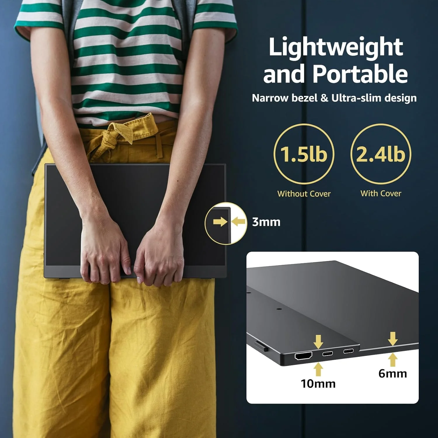 مانیتور قابل حمل USB-C کوکوپار - 15.6 اینچ 1080P FHD HDR بدون حاشیه USB-C نمایشگر کامپیوتر با دو پورت Type-C HDMI برای لپ تاپ PC Mac Surface PS4/5، همراه با کاور هوشمند