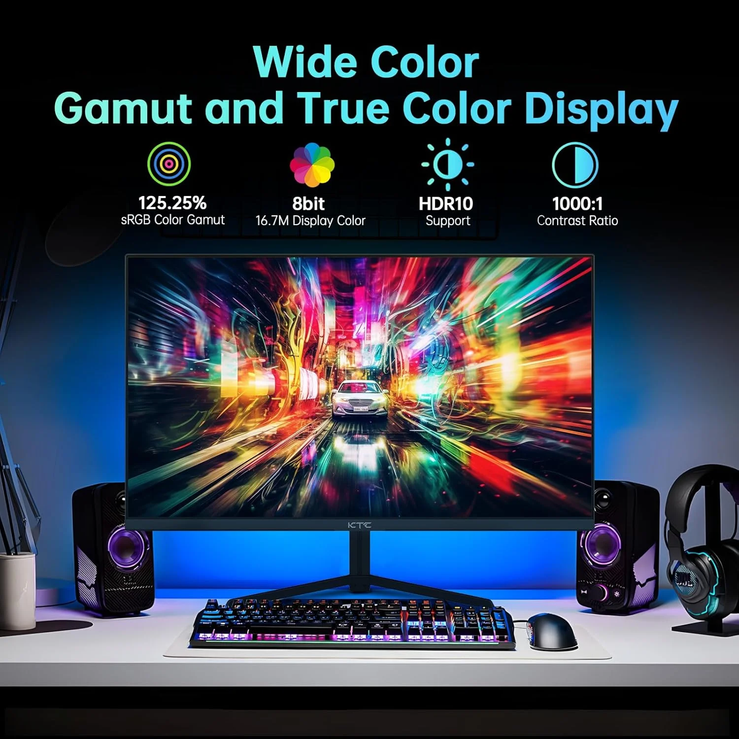 مانیتور 24 اینچی KTC، IPS سریع 1080p 144Hz 165Hz 1ms، 125.25% sRGB، HDR، مانیتور بازی بدون حاشیه، مانیتور کامپیوتر، FreeSync Premium & G-Sync، HDMI 2.0x2، DP1.4x2، پشتیبانی از Vesa، مراقبت از چشم برای گیمرها