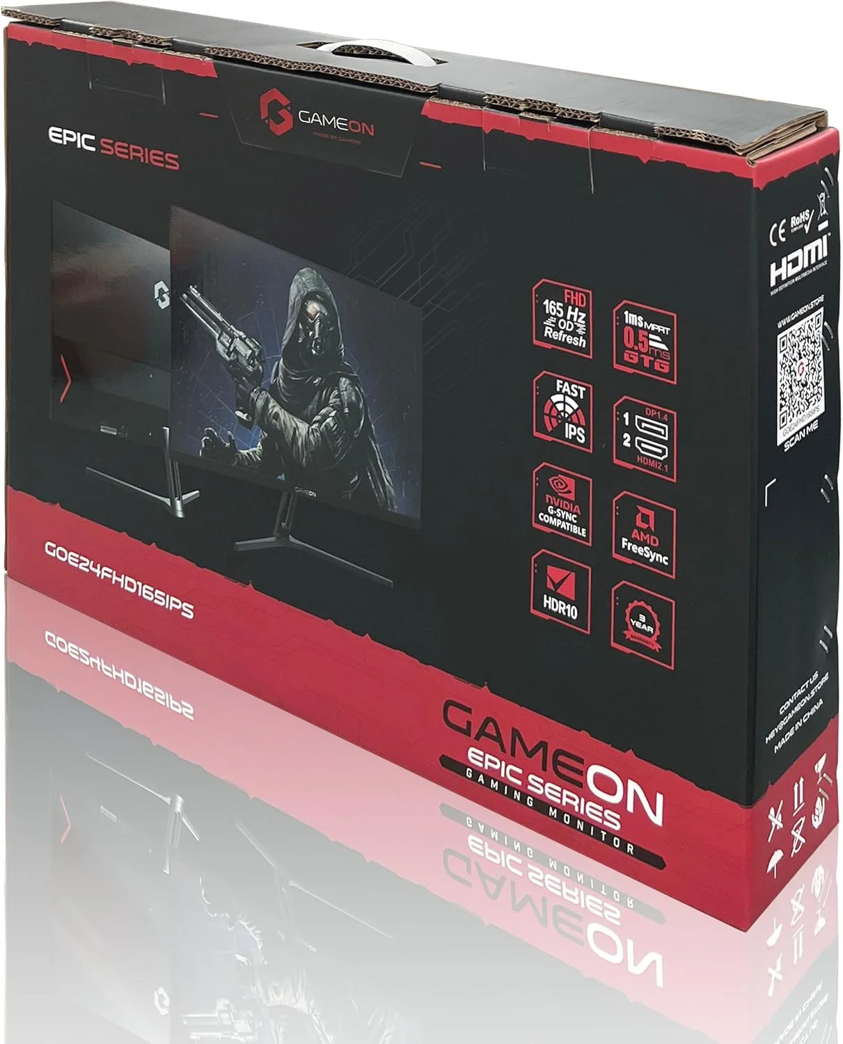 مانیتور گیمینگ جدید GAMEON 2025 با رزولوشن 1920x1080p، سایز 24 اینچ، مدل GOE24FHD165IPS، FHD IPS، نرخ تازه‌سازی 165 هرتز، زمان پاسخگویی 0.5 میلی‌ثانیه، دارای 2.1 HDMI، پشتیبانی از G-Sync و FreeSync، HDR، بلندگوهای داخلی، آماده برای کنسول [اختصاصی آمازون]