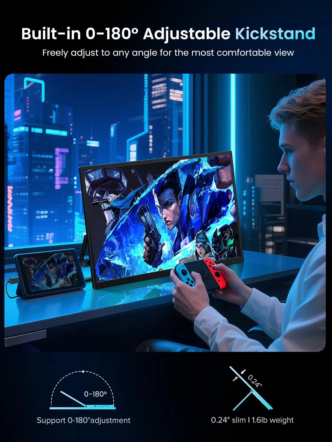 مانیتور قابل حمل UPERFECT، 18.5 اینچ، 120 هرتز، 125% sRGB، 1500:1، 1080P با VESA و پایه، 180 درجه قابل تنظیم، فوق العاده باریک و سبک، بدون فریم FHD FreeSync IPS، مانیتور دوم مسافرتی برای لپ تاپ