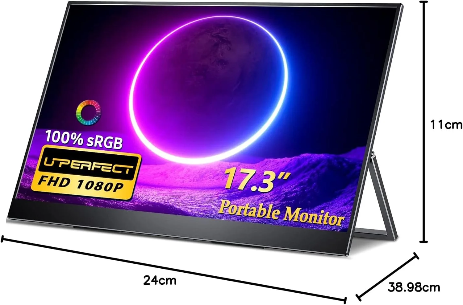 مانیتور قابل حمل UPERFECT، 18.5 اینچ، 120 هرتز، 125% sRGB، 1500:1، 1080P با VESA و پایه، 180 درجه قابل تنظیم، فوق العاده باریک و سبک، بدون فریم FHD FreeSync IPS، مانیتور دوم مسافرتی برای لپ تاپ