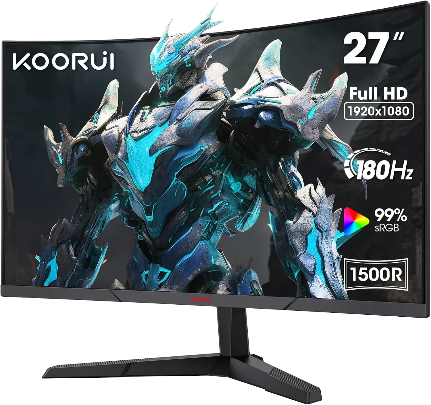 مانیتور گیمینگ 27 اینچی KOORUI، مانیتور خمیده FHD 1080P با نرخ تازه سازی 180 هرتز، پنل VA با زمان پاسخگویی 1 میلی ثانیه، انحنای 1500R، مانیتورهای PC با Adaptive Sync، دارای HDMI X2 /DP، سازگار با VESA، قابلیت تنظیم شیب، محافظت از چشم