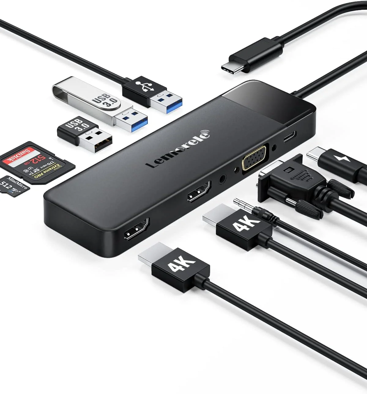 داک استیشن USB C لمورله برای لپ تاپ، آداپتور 10 در 1 با قابلیت نمایشگر سه گانه با 4K Dual HDMI، 1080P VGA، 3 پورت USB3.0/2.0، TF/SD 2.0، صدای 3.5 میلی متری، 100W PD، برای MacBook، HP، Dell، Lenovo، Surface