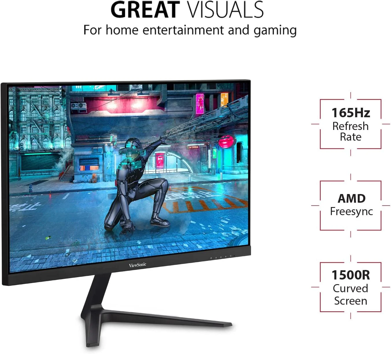 مانیتور گیمینگ خمیده 24 اینچی ویوسونیک Omni VX2418C با رزولوشن 1080p، زمان پاسخگویی 1ms، نرخ نوسازی 165Hz، AMD FreeSync Premium، محافظت از چشم، HDMI و DisplayPort