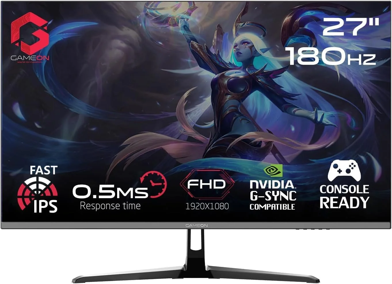 مانیتور گیمینگ جدید GAMEON 2024 با کیفیت 1080p، سایز 27 اینچ، مدل GOPS27180IPS، پنل FHD IPS، نرخ تازه سازی 180 هرتز، زمان پاسخگویی 0.5 میلی ثانیه، دارای 2.1 HDMI، G-Sync و FreeSync، HDR، بلندگوهای داخلی، آماده برای کنسول