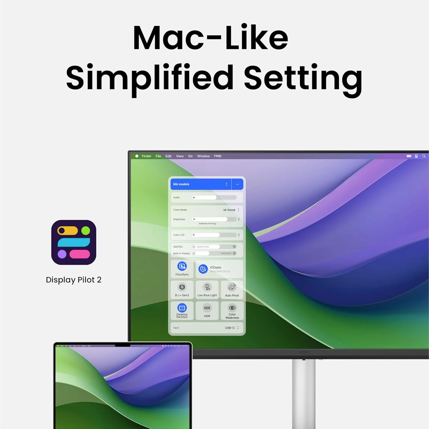 مانیتور 32 اینچی 4K بنکیو مدل MA320U با رزولوشن 3840x2160 برای MacBook® Pro/Air، دارای دو پورت USB-C، توان تحویل 90 وات، تطبیق رنگ Mac، هاب USB، کنترل روشنایی و صدا روی Mac، پایه قابل تنظیم ارتفاع و شیب، طیف رنگی P3 مانیتور 32 اینچی 4K بنکیو مدل MA320U با رزولوشن 3840x2160 برای MacBook® Pro/Air، دارای دو پورت USB-C، توان تحویل 90 وات، تطبیق رنگ Mac، هاب USB، کنترل روشنایی و صدا روی Mac، پایه قابل تنظیم ارتفاع و شیب، طیف رنگی P3