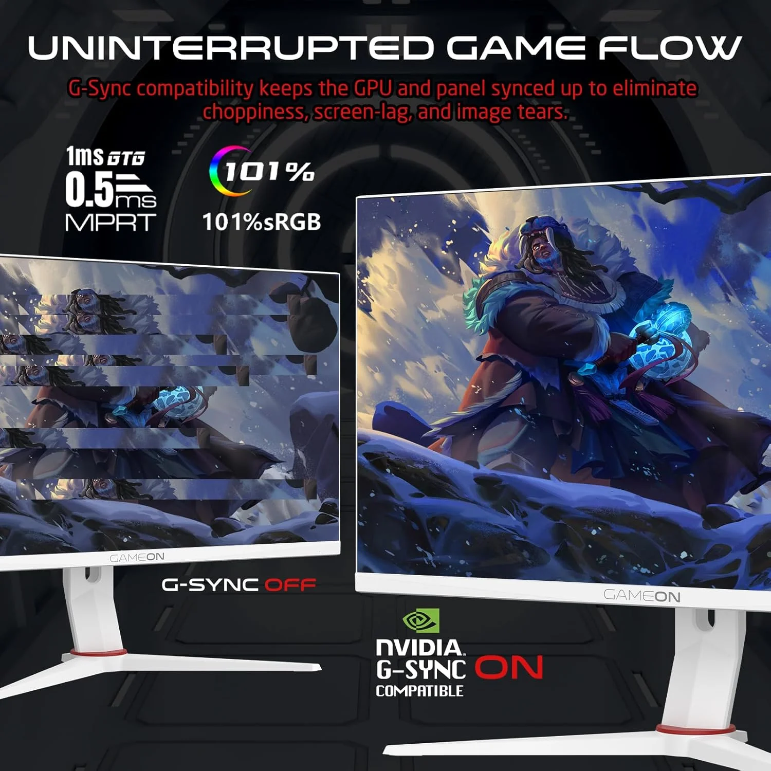 مانیتور گیمینگ GAMEON GOA24FHD180IPS Artic Pro-Series، مانیتور گیمینگ سفید 24 اینچ، 1920x1080p FHD، پنل IPS، نرخ تازهسازی 180 هرتز، زمان پاسخگویی 0.5 میلیثانیه، 2.1 HDMI، Free Sync&G-Sync، پشتیبانی از PS5 مانیتور گیمینگ GAMEON GOA24FHD180IPS Artic Pro-Series، مانیتور گیمینگ سفید 24 اینچ، 1920x1080p FHD، پنل IPS، نرخ تازهسازی 180 هرتز، زمان پاسخگویی 0.5 میلیثانیه، 2.1 HDMI، Free Sync&G-Sync، پشتیبانی از PS5