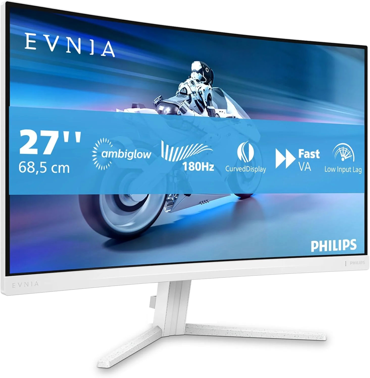 مانیتور گیمینگ خمیده 27 اینچی PHILIPS Evnia 27M2C5201L - FHD، 180 هرتز، 1 میلی‌ثانیه GtG، FreeSync Prem. (1920x1080، 2x HDMI 2.0، 1x DP 1.4) سفید