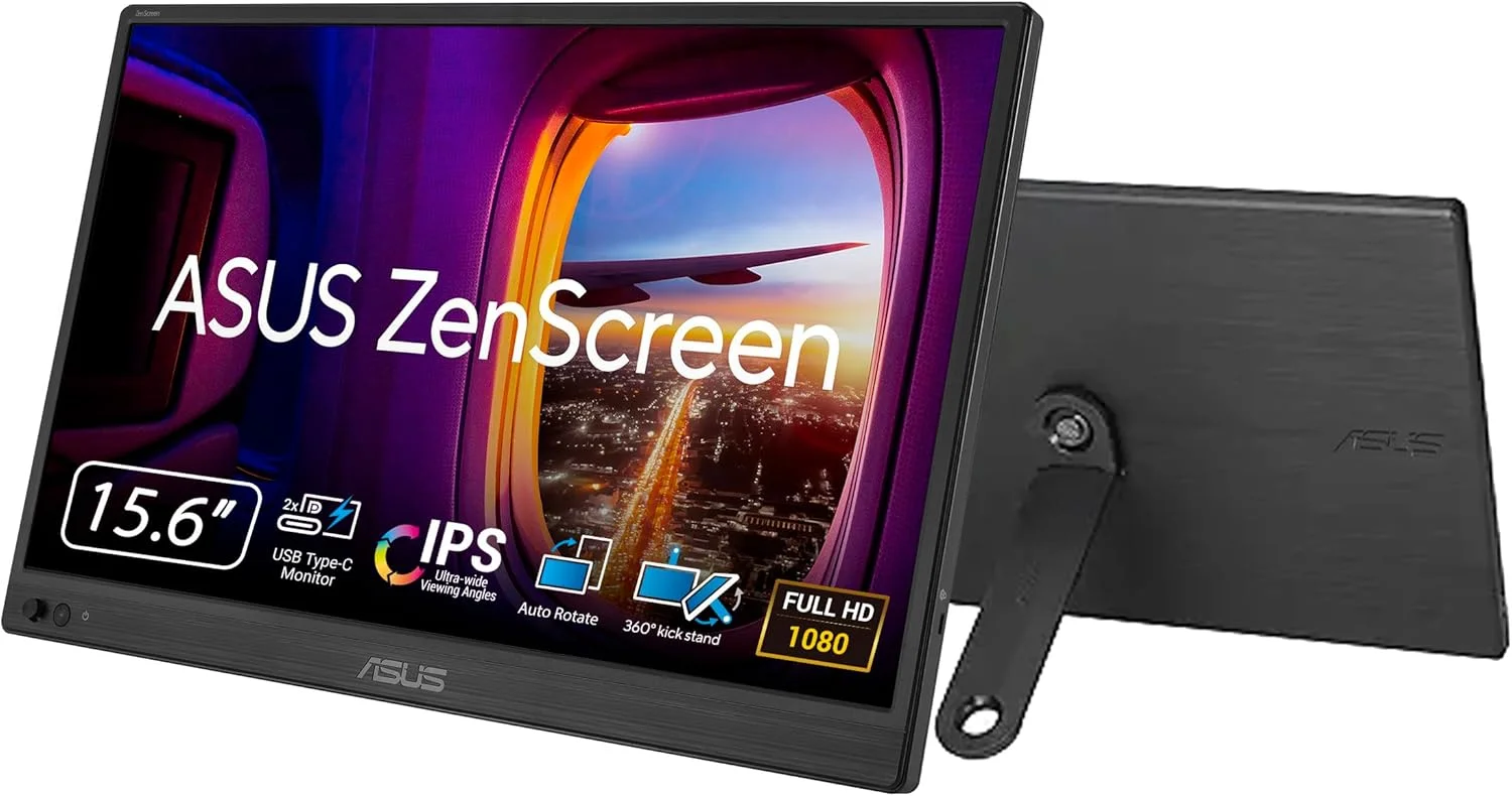 مانیتور قابل حمل 16 اینچی USB ایسوس ZenScreen مدل (MB169CK) - Full HD، IPS، دو پورت USB-C، Mini-HDMI، مراقبت از چشم، بدون پرش تصویر، فیلتر نور آبی، سطح ضد تابش، پایه 360 درجه، 3 سال گارانتی